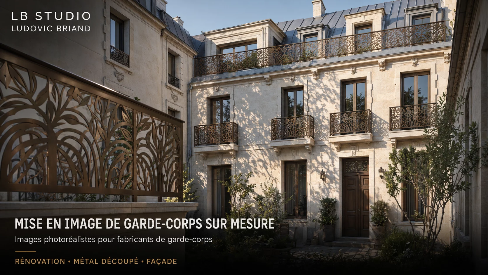 Garde-corps en fer forgé sur mesure — visuel 3D LB Studio