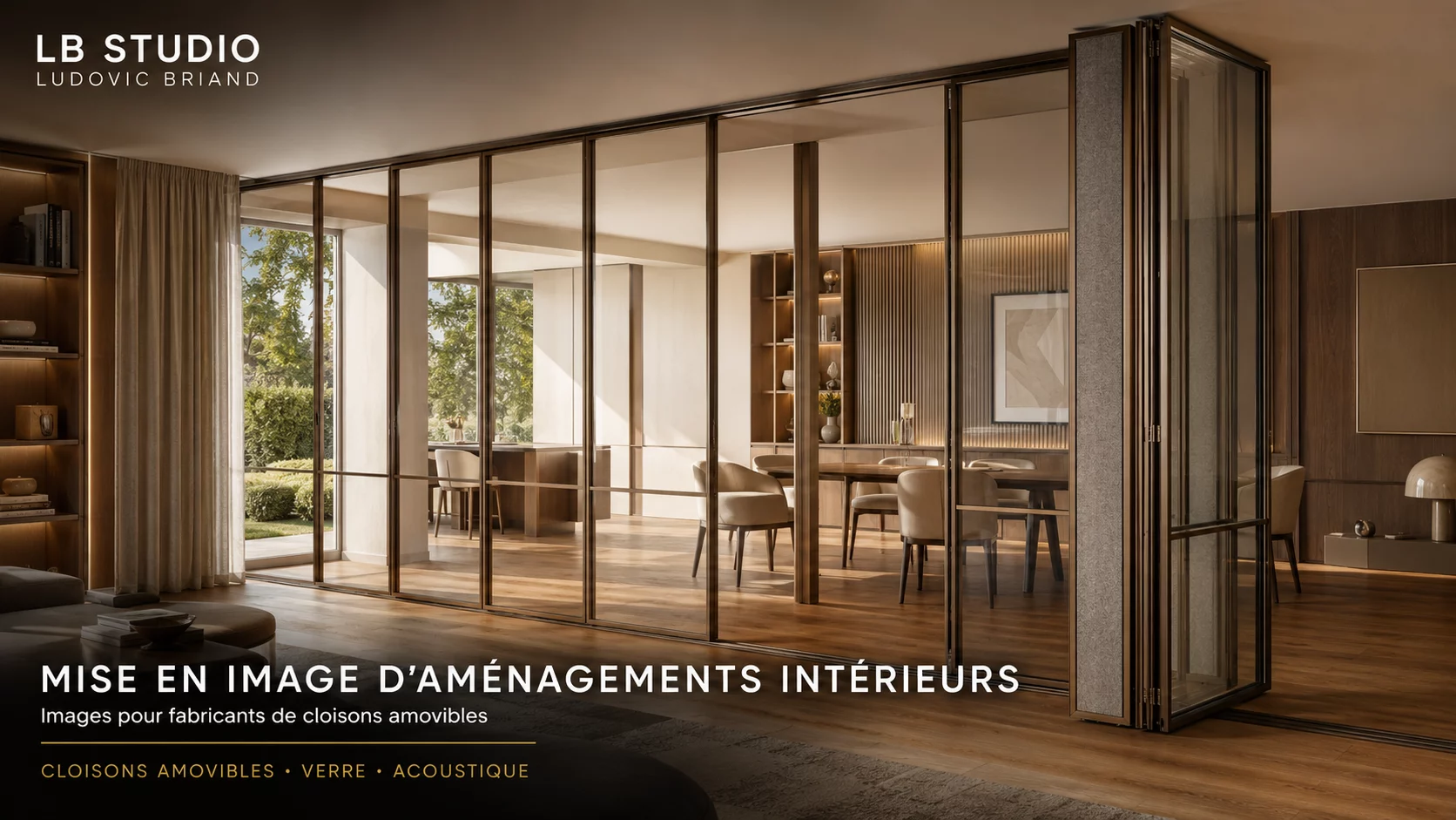 Visuel photoréaliste d’une cloison amovible vitrée acoustique