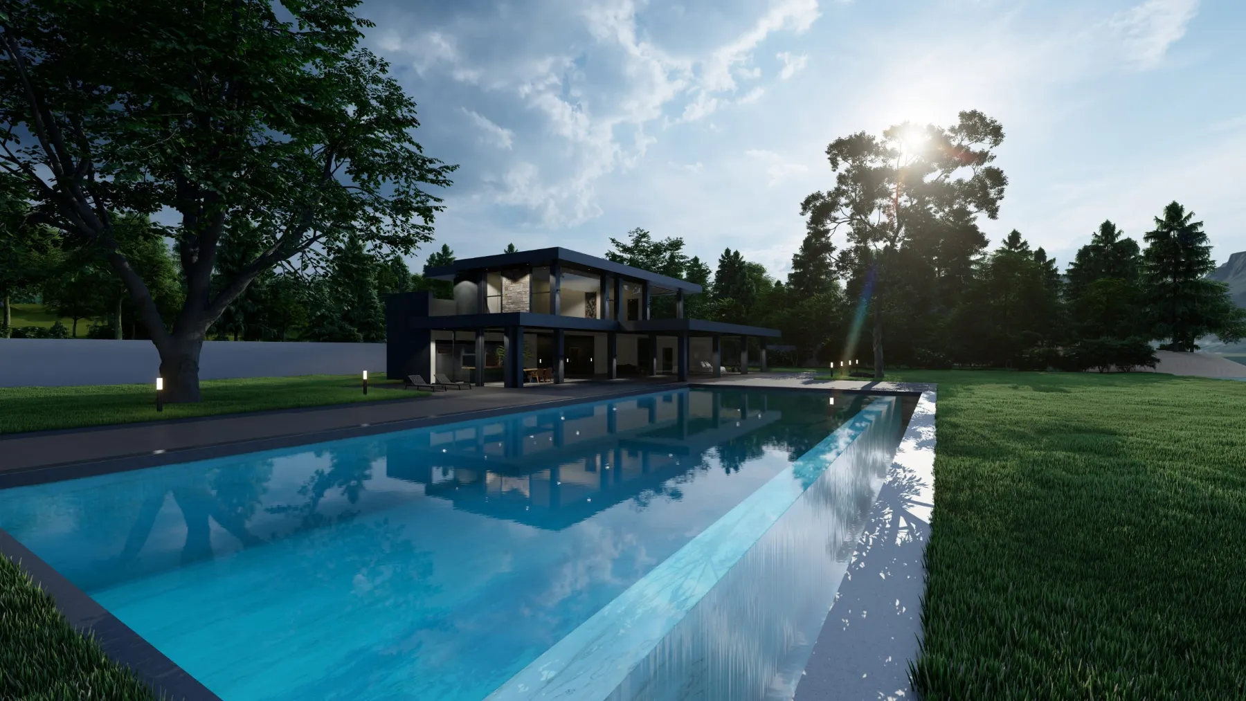 Villa contemporaine et piscine — rendu 3D LB Studio 3D