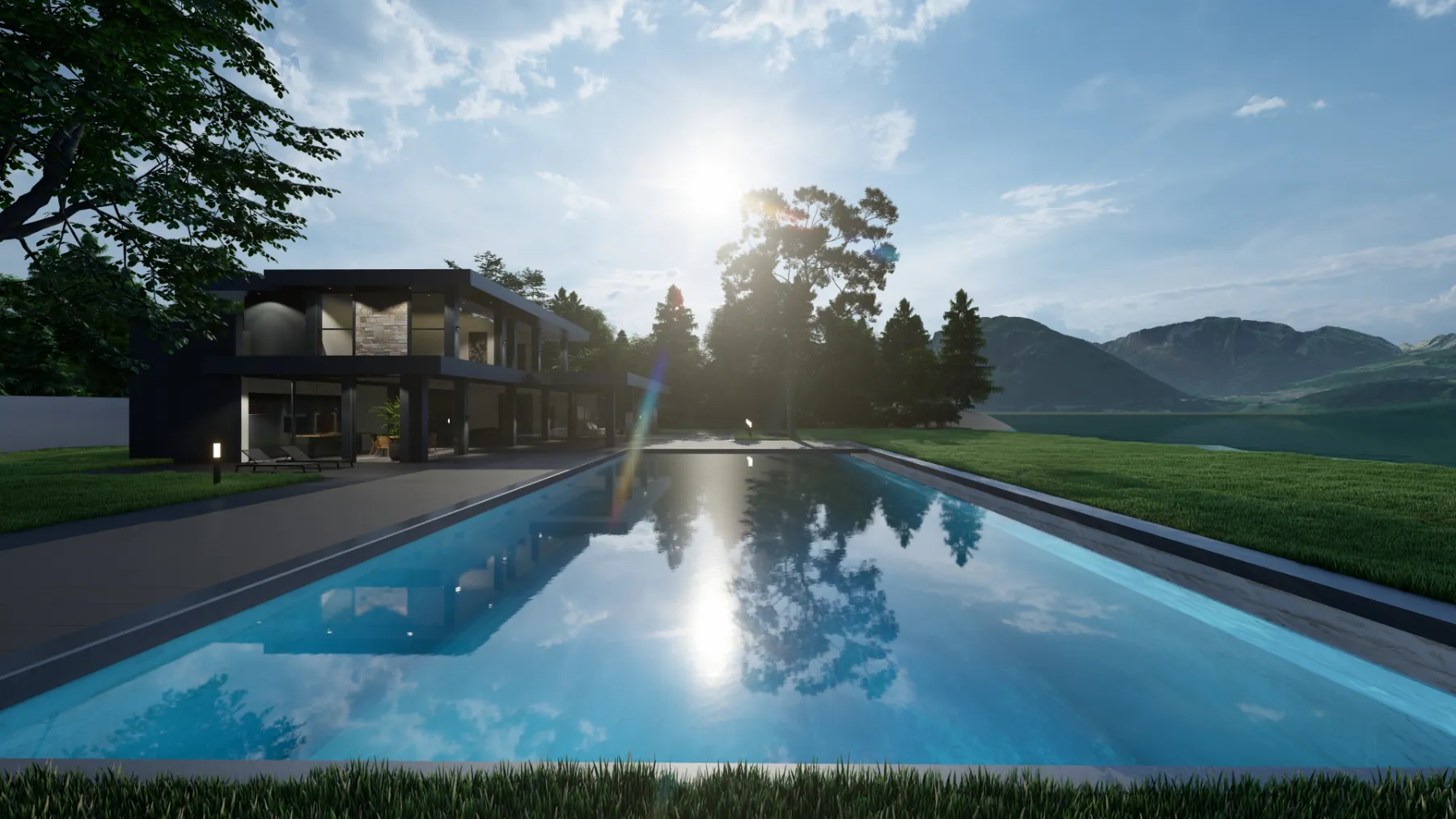 Villa contemporaine et piscine — rendu 3D LB Studio 3D