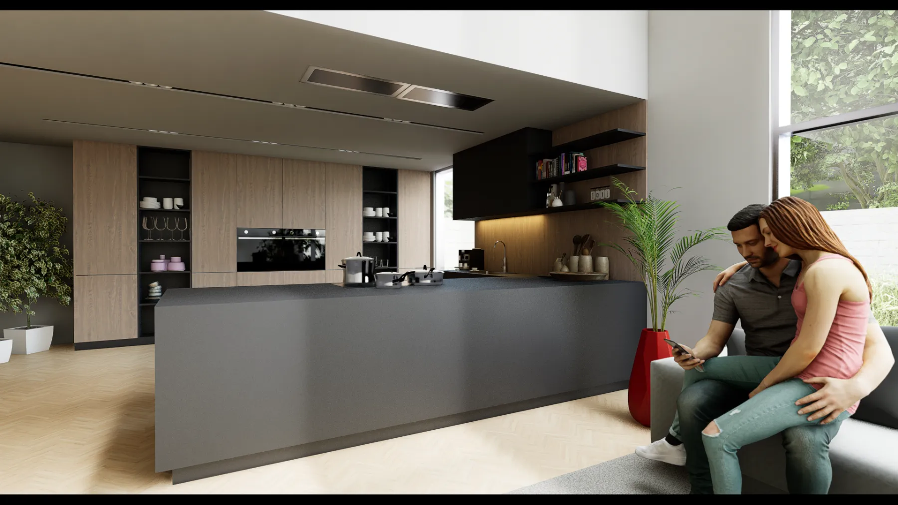 Cuisine contemporaine — rendu 3D rénovation
