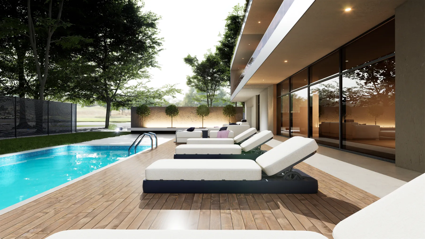 Terrasse et piscine d'hôtel — rendu 3D