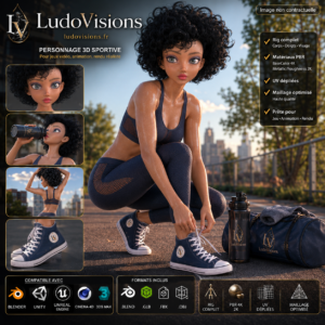 Personnage 3D Toon Fille Sportive - Rig Complet (Blender, FBX, OBJ, GLB)