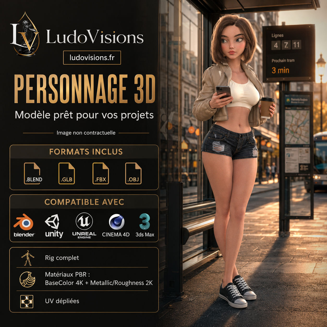 Personnage 3D Cartoon Femme Riggé — Toon 3D 10 | Ludovisions – Image 3