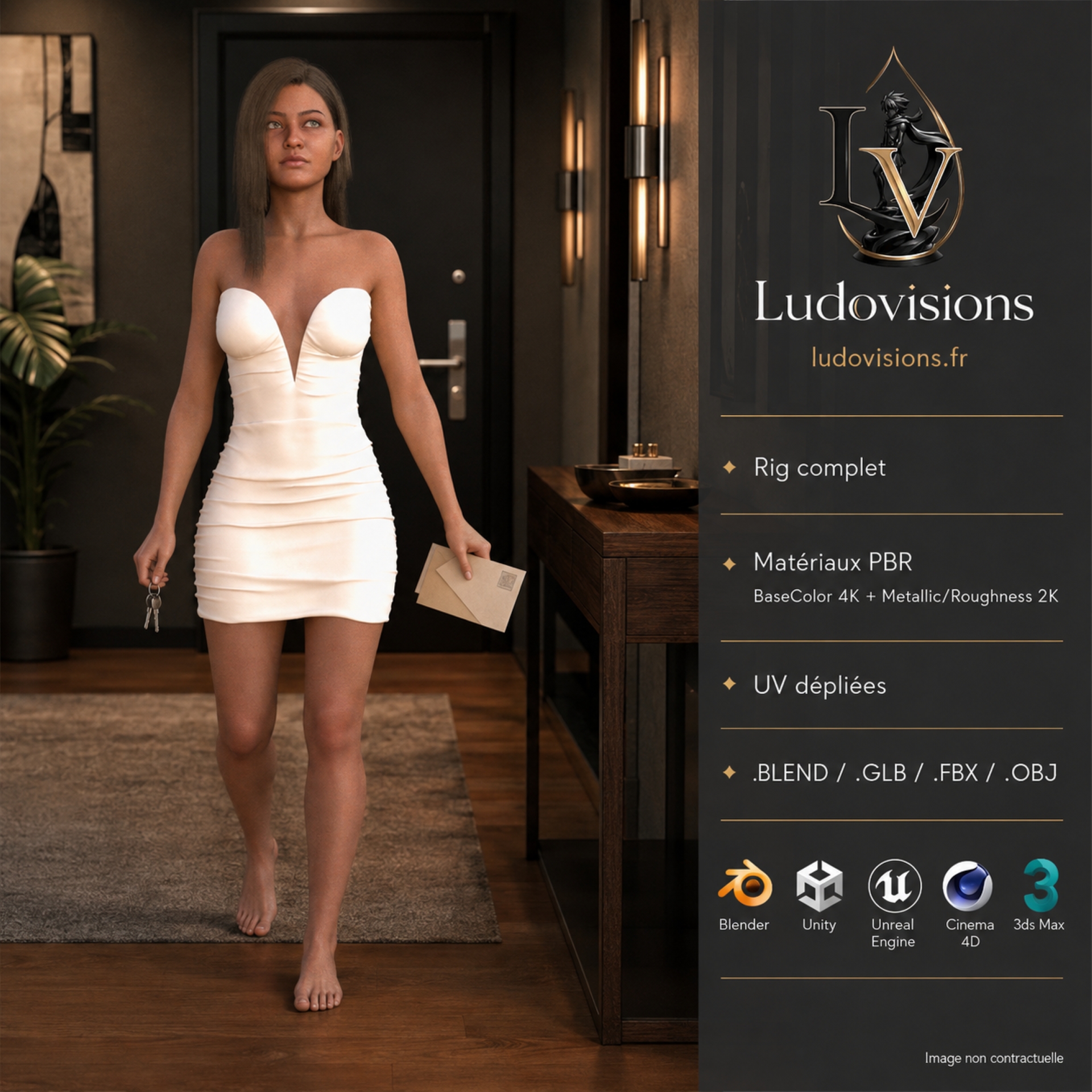 Modèle 3D femme rigged T-pose – Femme Contemporaine FC2 – Image 4