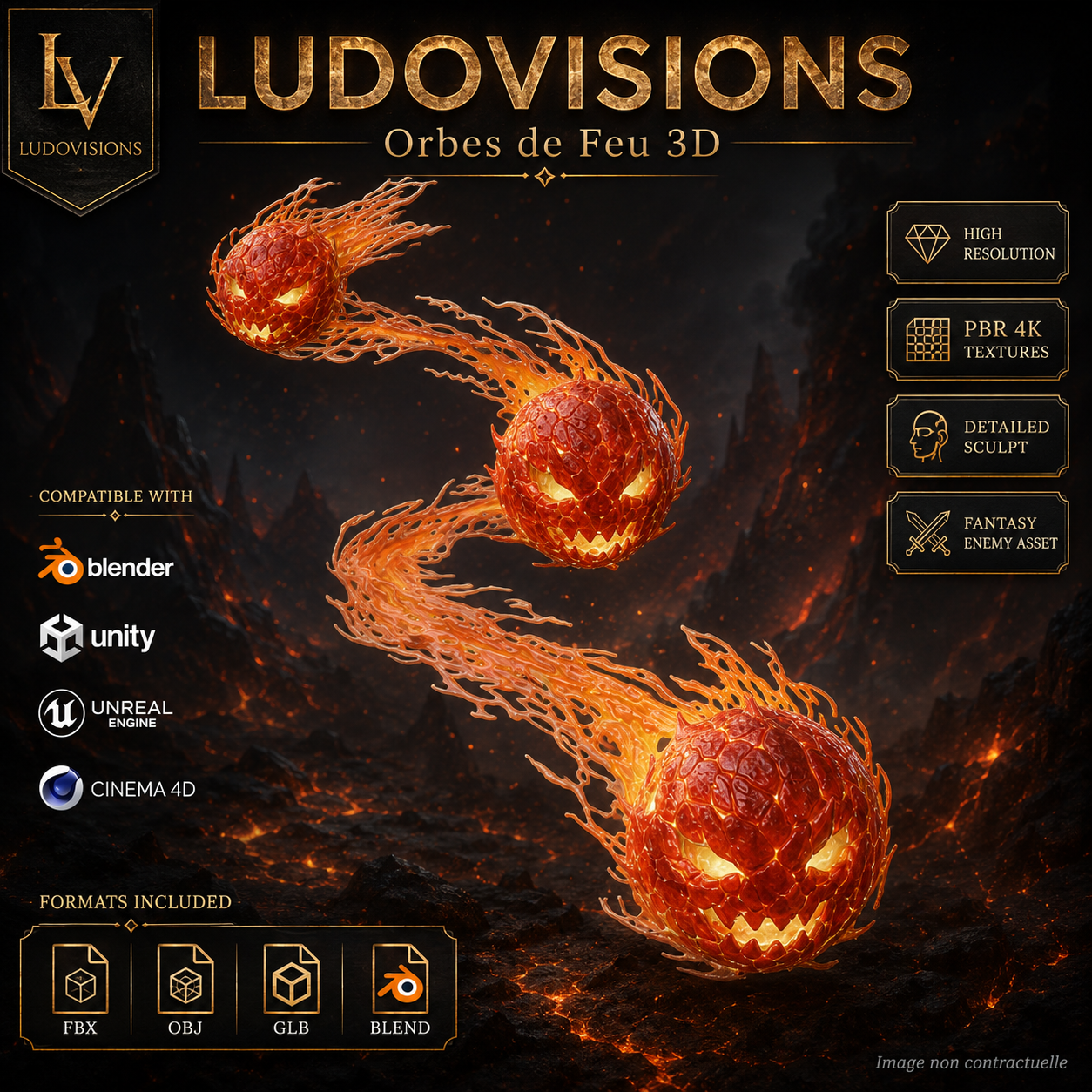 Orbes de Feu 3D – Asset Numérique Fantasy PBR 4K – Image 2