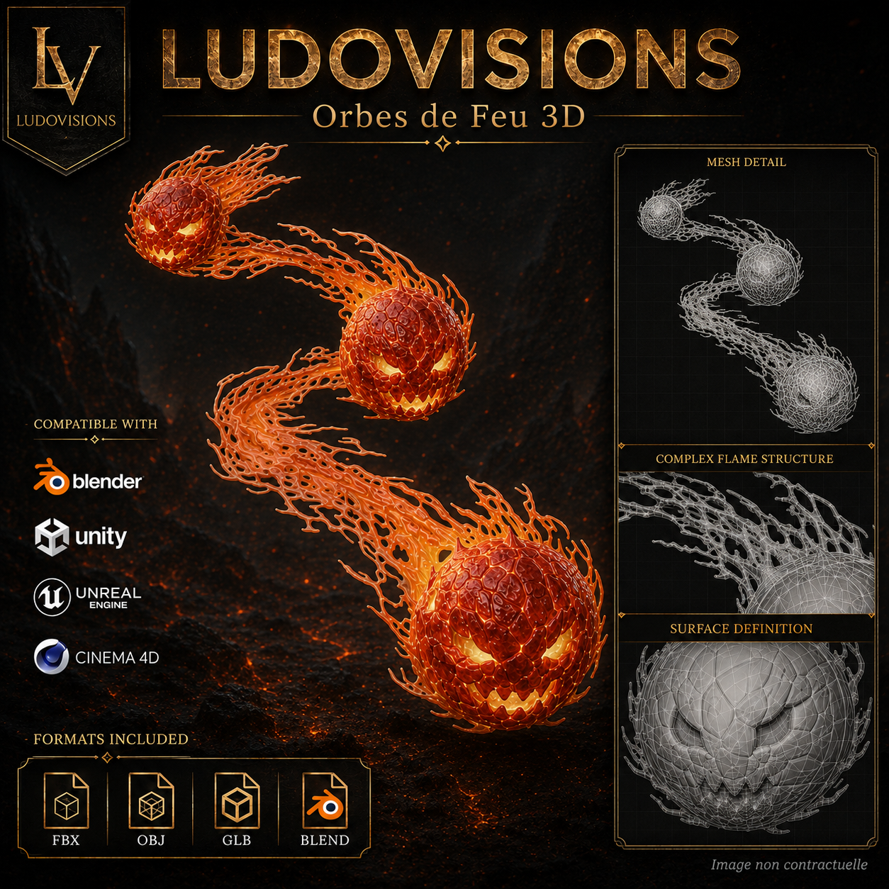 Orbes de Feu 3D – Asset Numérique Fantasy PBR 4K – Image 7