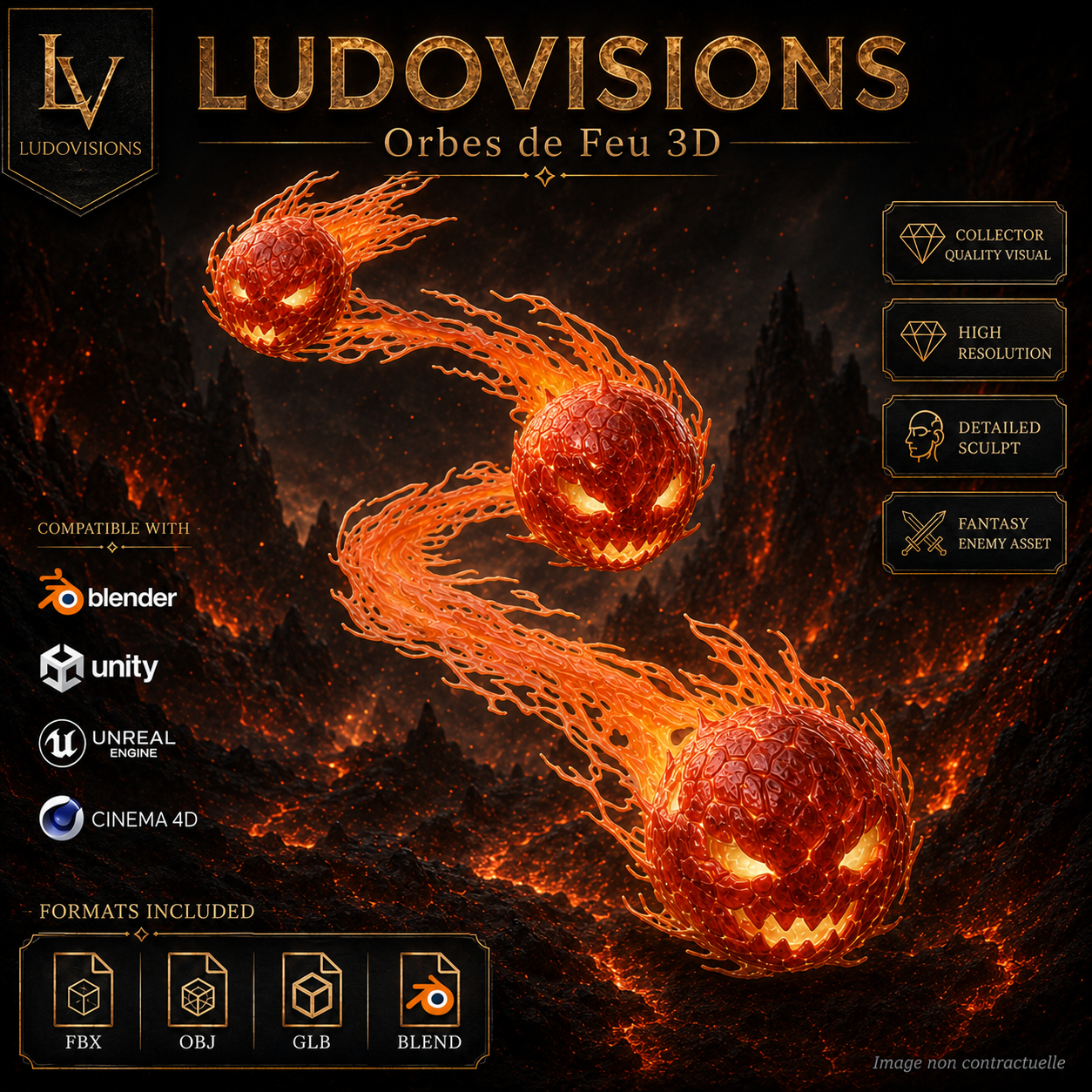 Orbes de Feu 3D – Asset Numérique Fantasy PBR 4K – Image 11