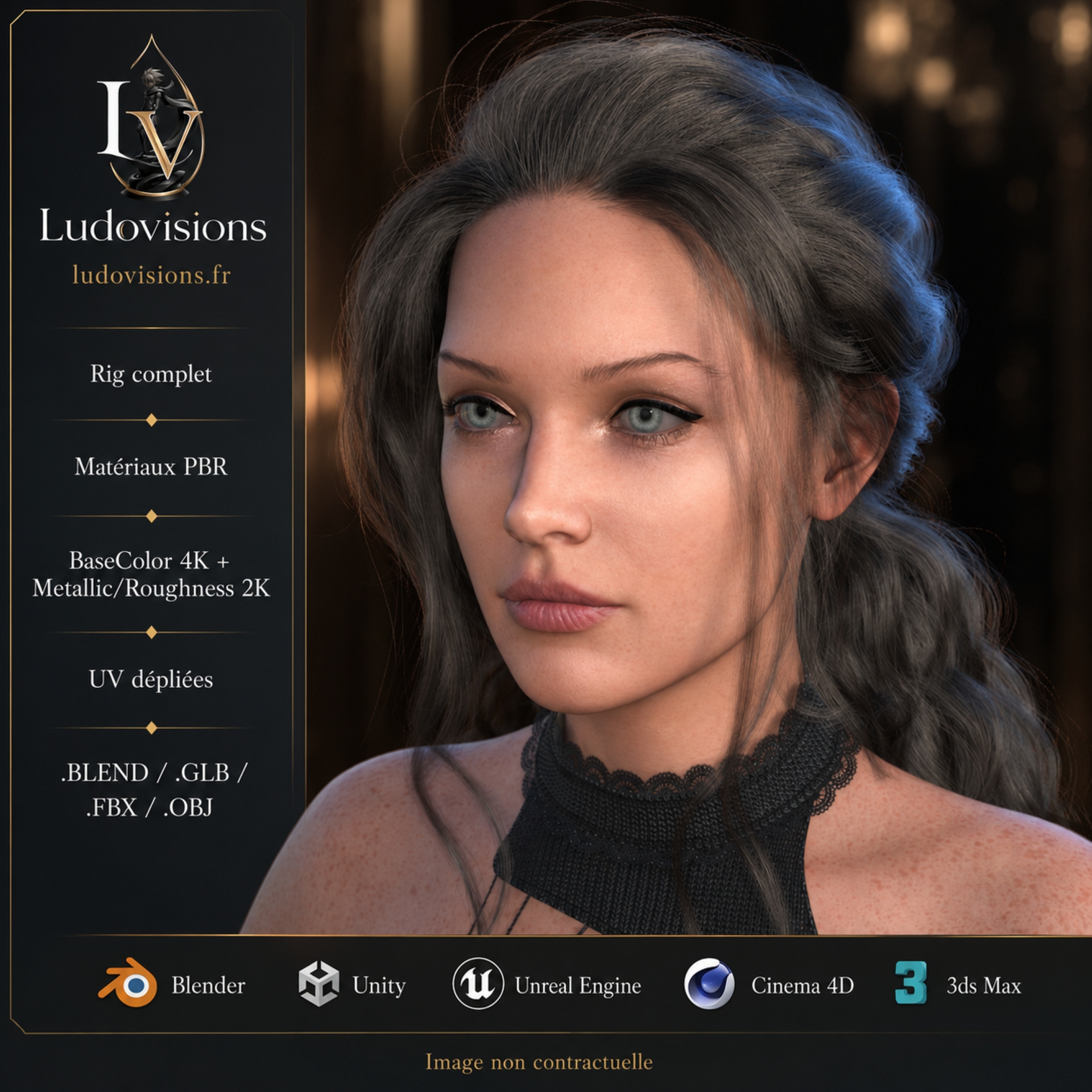 Modèle 3D Femme Réaliste Rigged – FC1 Personnage Game Ready PBR 4K