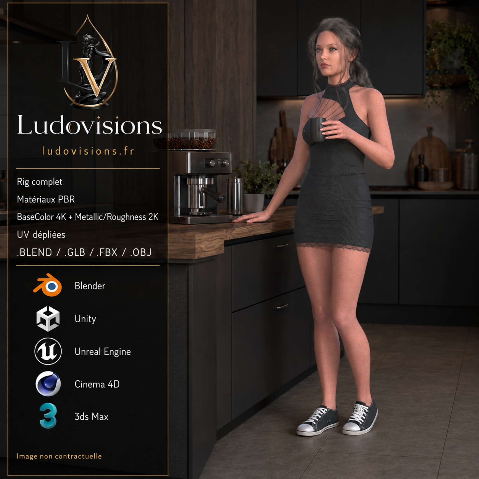 Modèle 3D Femme Réaliste Rigged – FC1 Personnage Game Ready PBR 4K – Image 14