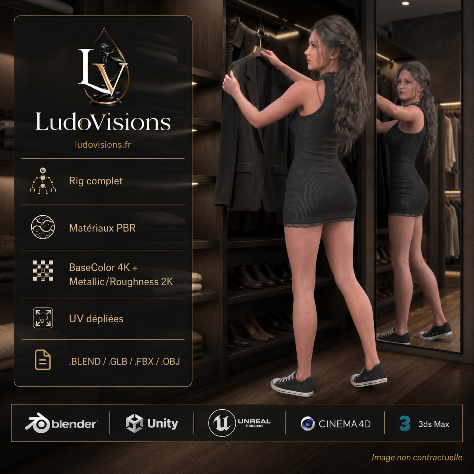 Modèle 3D Femme Réaliste Rigged – FC1 Personnage Game Ready PBR 4K – Image 9
