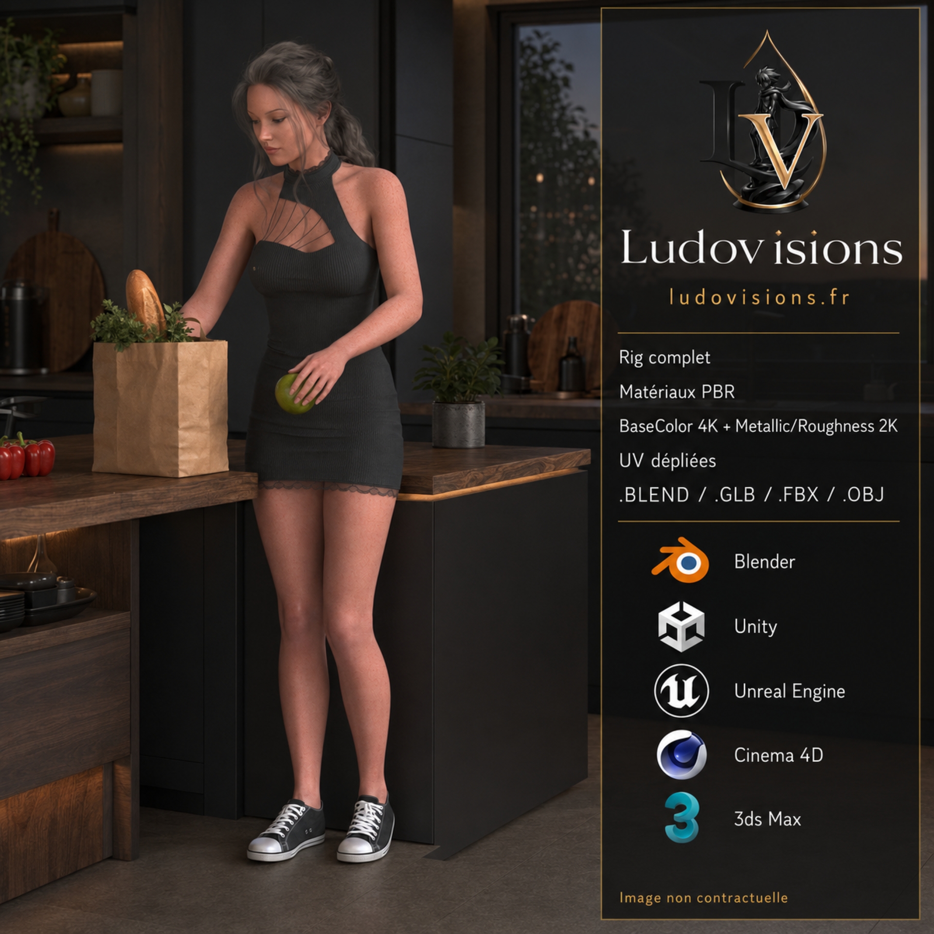 Modèle 3D Femme Réaliste Rigged – FC1 Personnage Game Ready PBR 4K – Image 8
