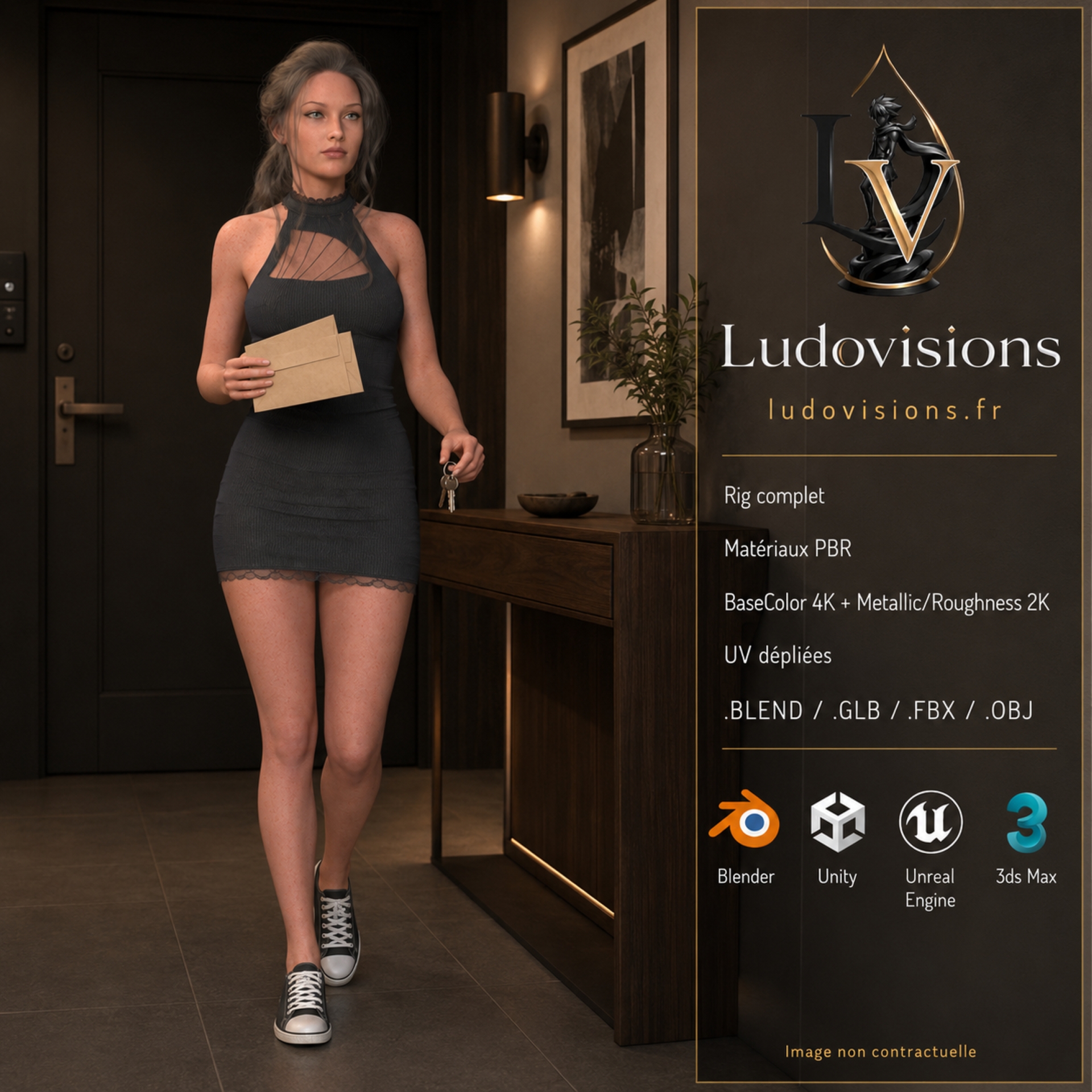 Modèle 3D Femme Réaliste Rigged – FC1 Personnage Game Ready PBR 4K – Image 5