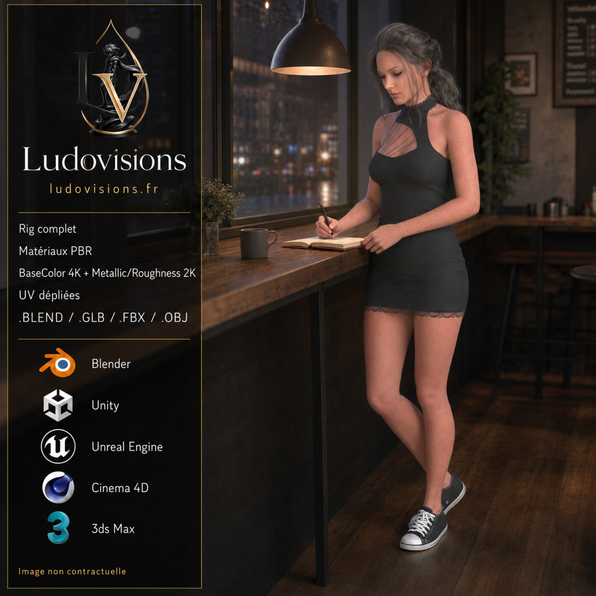Modèle 3D Femme Réaliste Rigged – FC1 Personnage Game Ready PBR 4K – Image 4