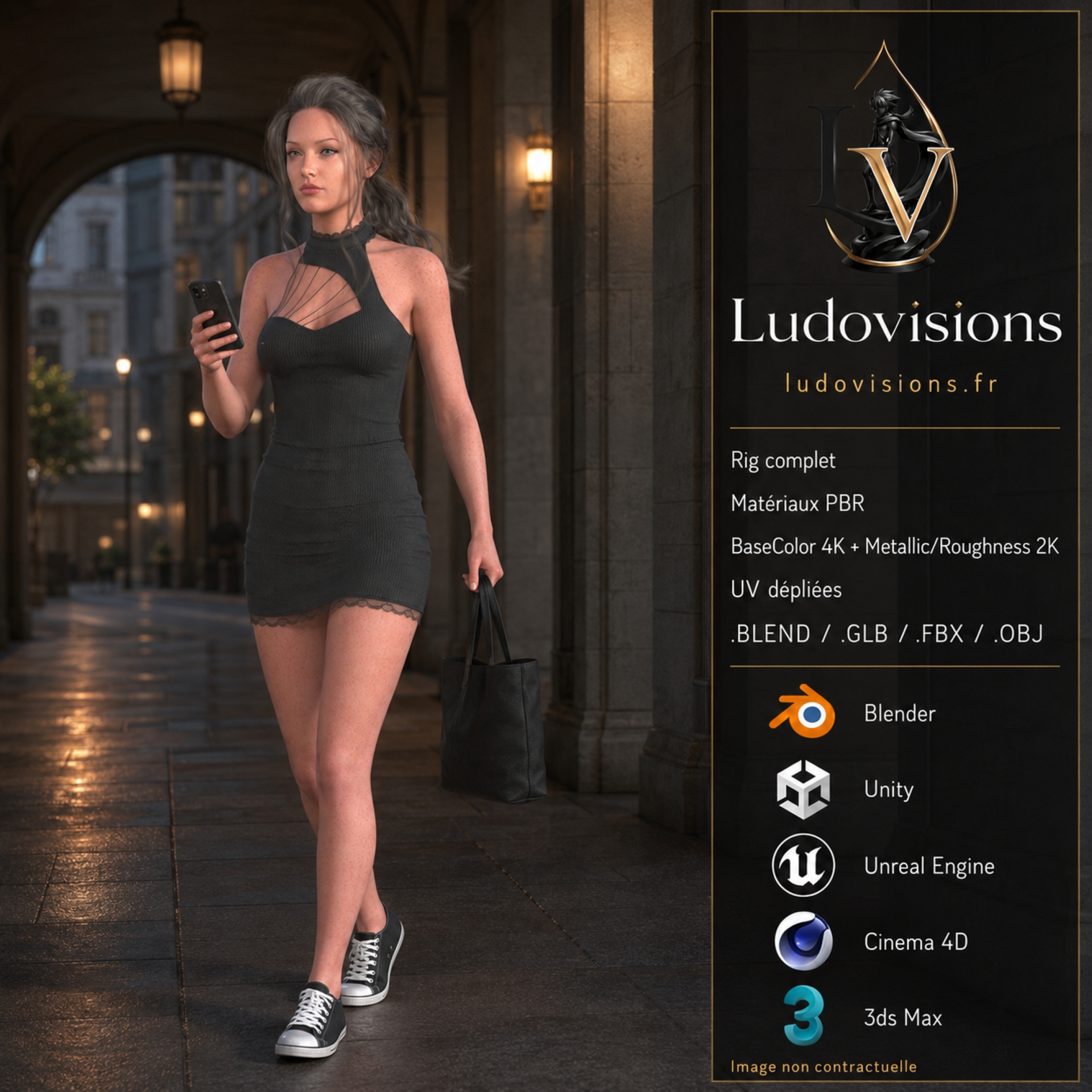 Modèle 3D Femme Réaliste Rigged – FC1 Personnage Game Ready PBR 4K – Image 3