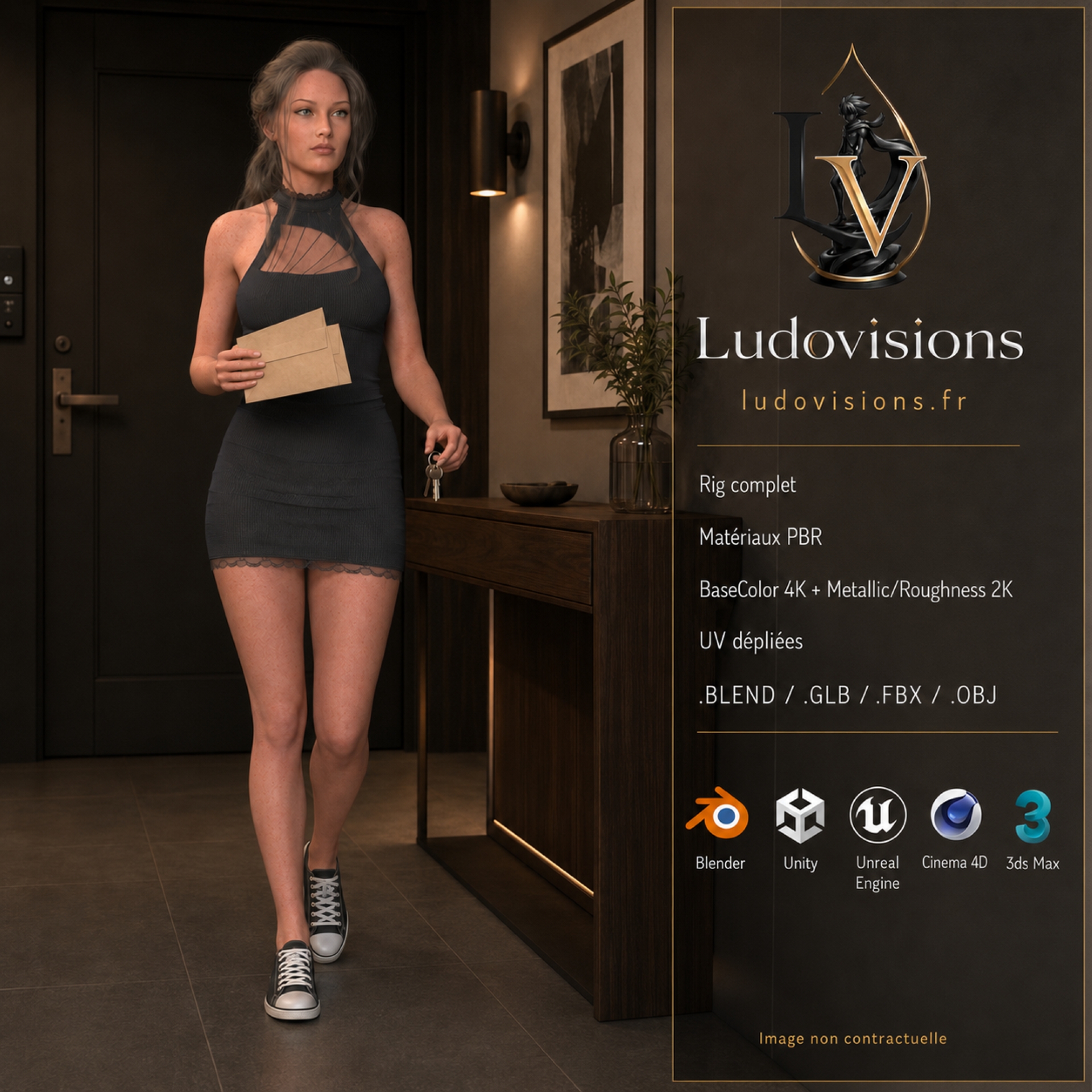 Modèle 3D Femme Réaliste Rigged – FC1 Personnage Game Ready PBR 4K – Image 2