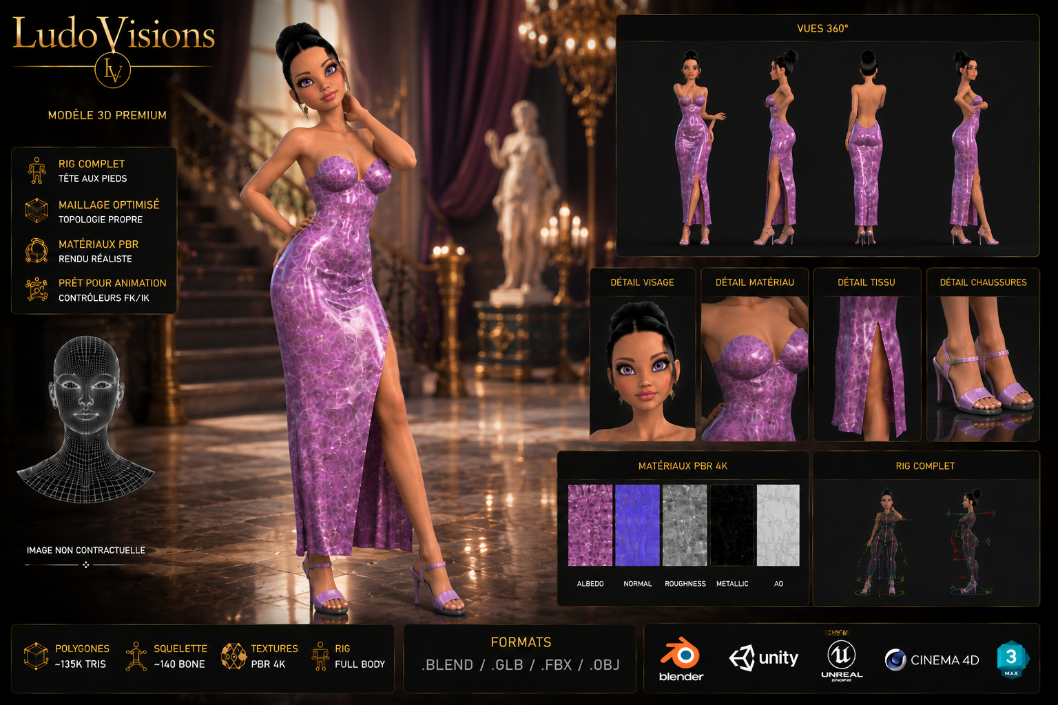 Personnage Féminin Stylisé 3D – Riggé – PBR 4K – Blender FBX GLB OBJ – Image 10