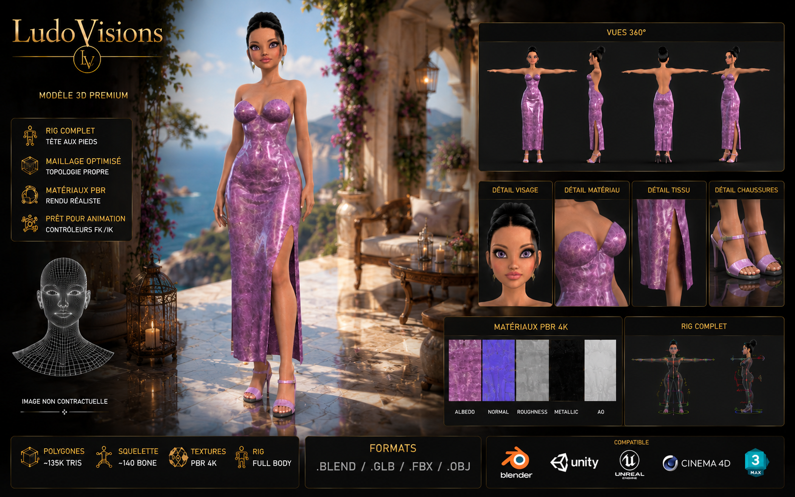 Personnage Féminin Stylisé 3D – Riggé – PBR 4K – Blender FBX GLB OBJ – Image 8