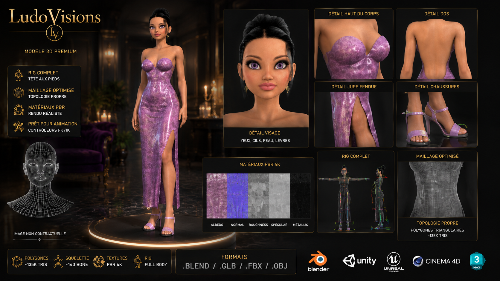 Personnage Féminin Stylisé 3D – Riggé – PBR 4K – Blender FBX GLB OBJ – Image 6
