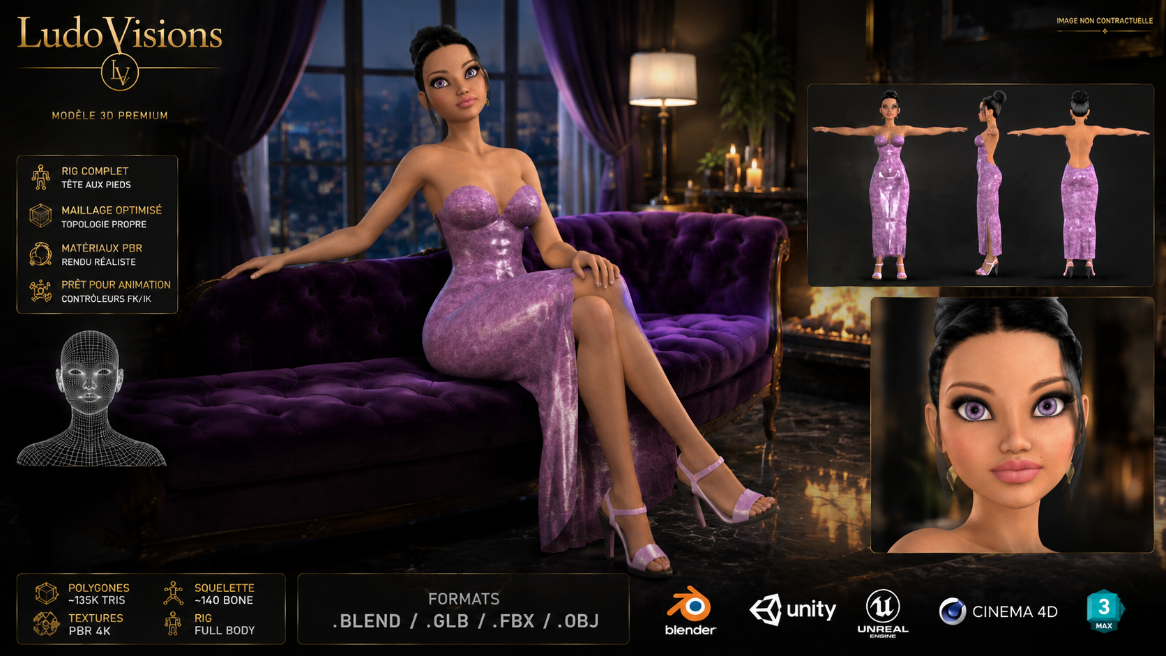 Personnage Féminin Stylisé 3D – Riggé – PBR 4K – Blender FBX GLB OBJ – Image 4