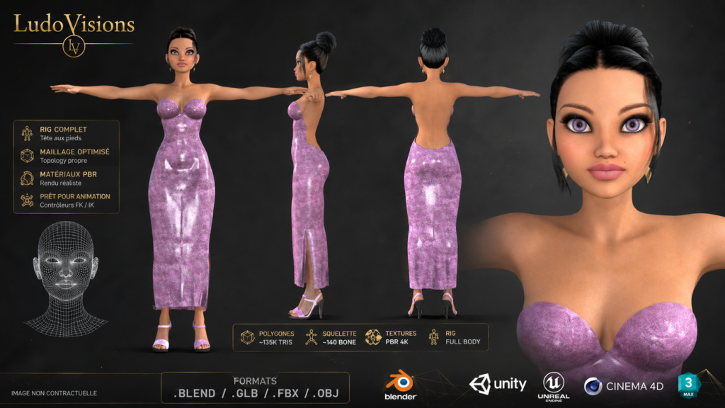 Personnage Féminin Stylisé 3D – Riggé – PBR 4K – Blender FBX GLB OBJ