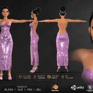 Personnage Féminin Stylisé 3D – Riggé – PBR 4K – Blender FBX GLB OBJ