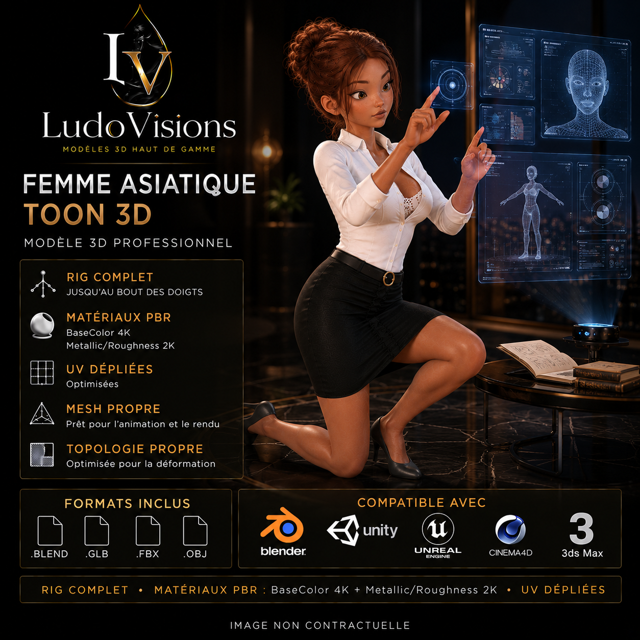 Toon 3D 5 — Personnage 3D Cartoon Femme Riggé | Blender, FBX, GLB, OBJ – Image 6