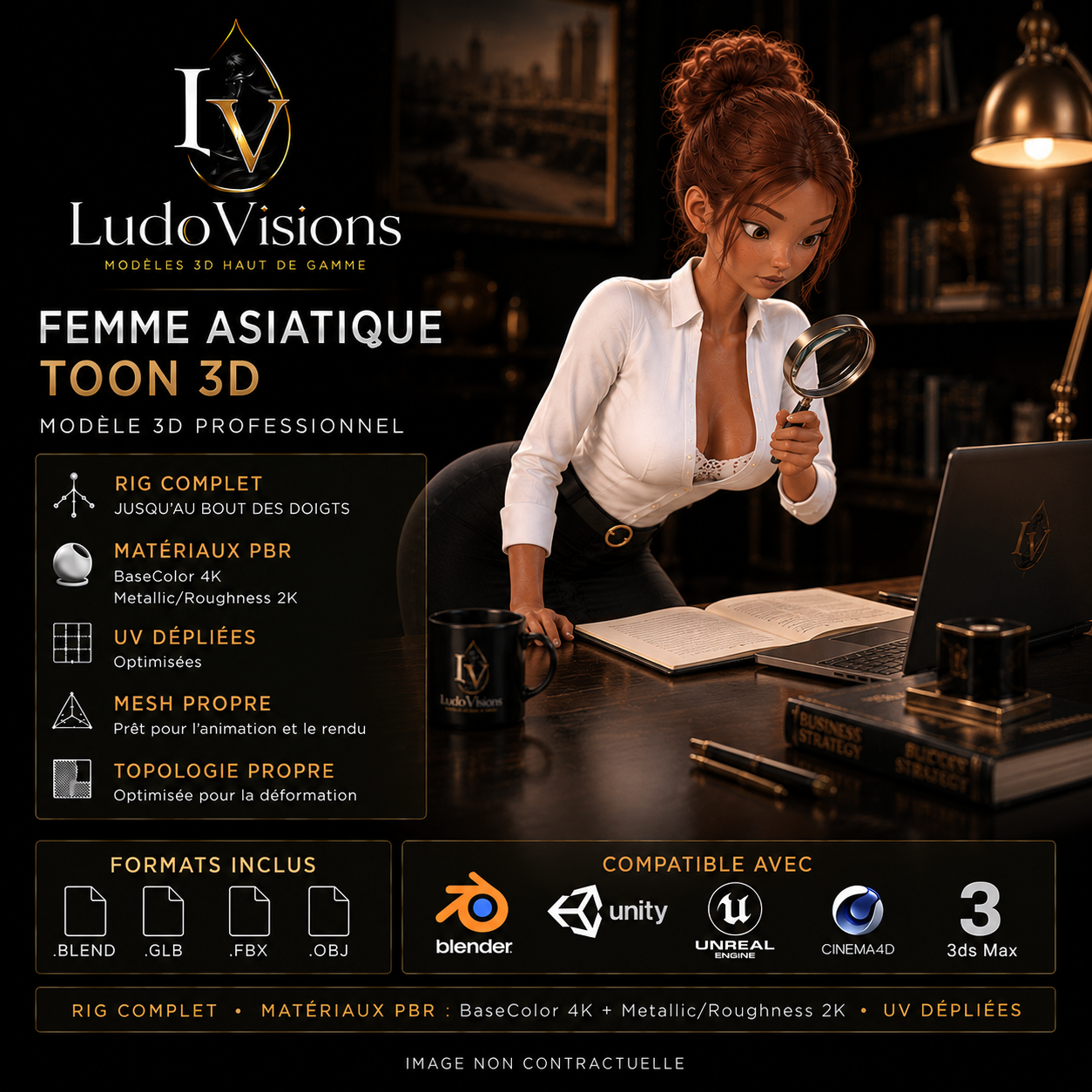 Toon 3D 5 — Personnage 3D Cartoon Femme Riggé | Blender, FBX, GLB, OBJ – Image 5