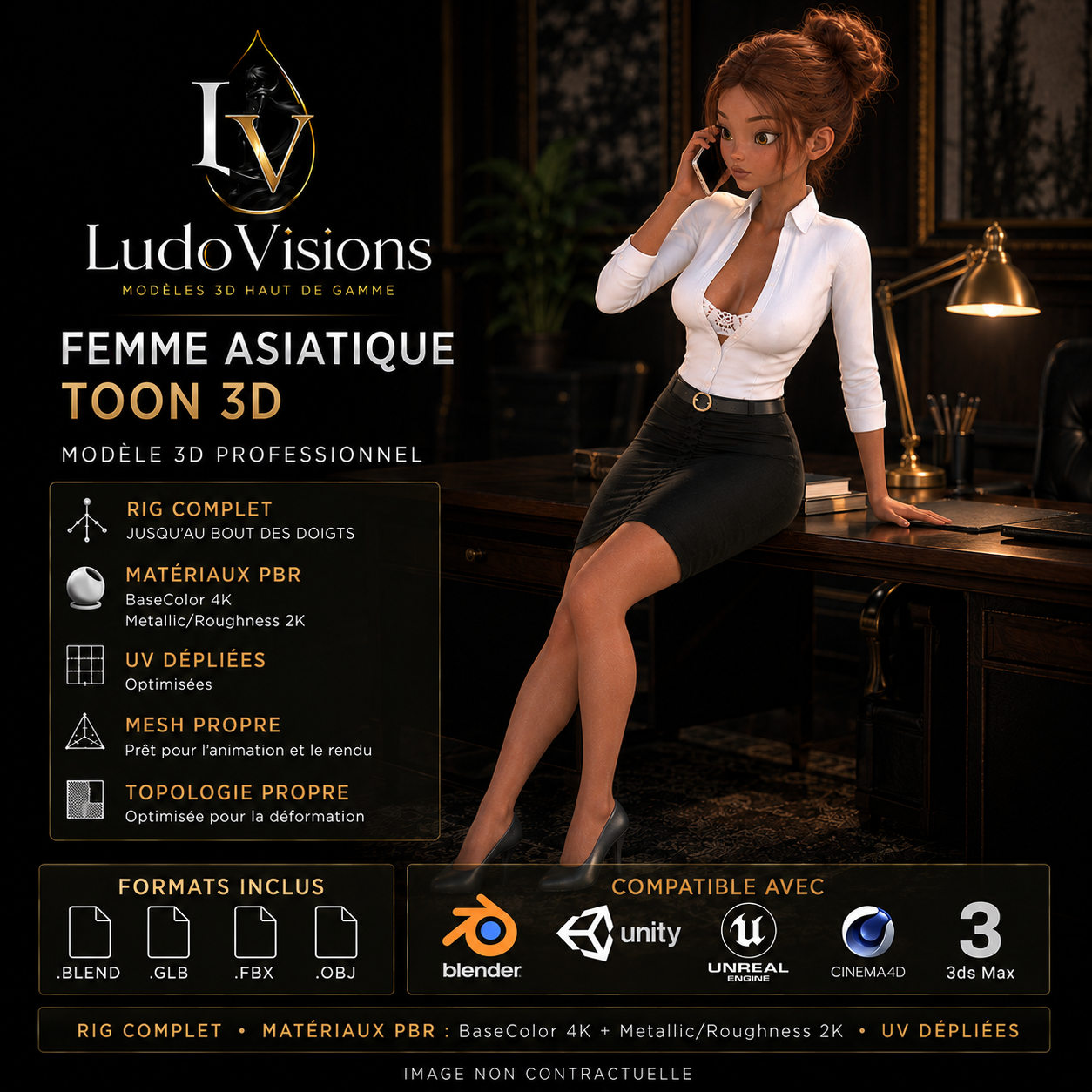 Toon 3D 5 — Personnage 3D Cartoon Femme Riggé | Blender, FBX, GLB, OBJ – Image 3