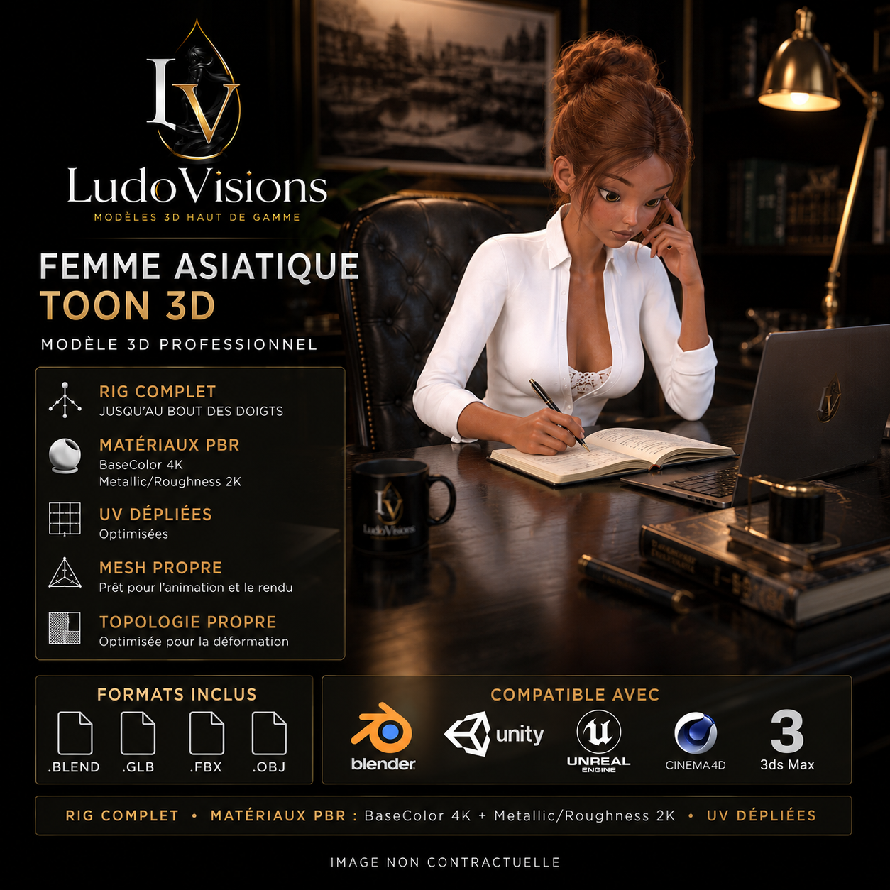 Toon 3D 5 — Personnage 3D Cartoon Femme Riggé | Blender, FBX, GLB, OBJ – Image 10