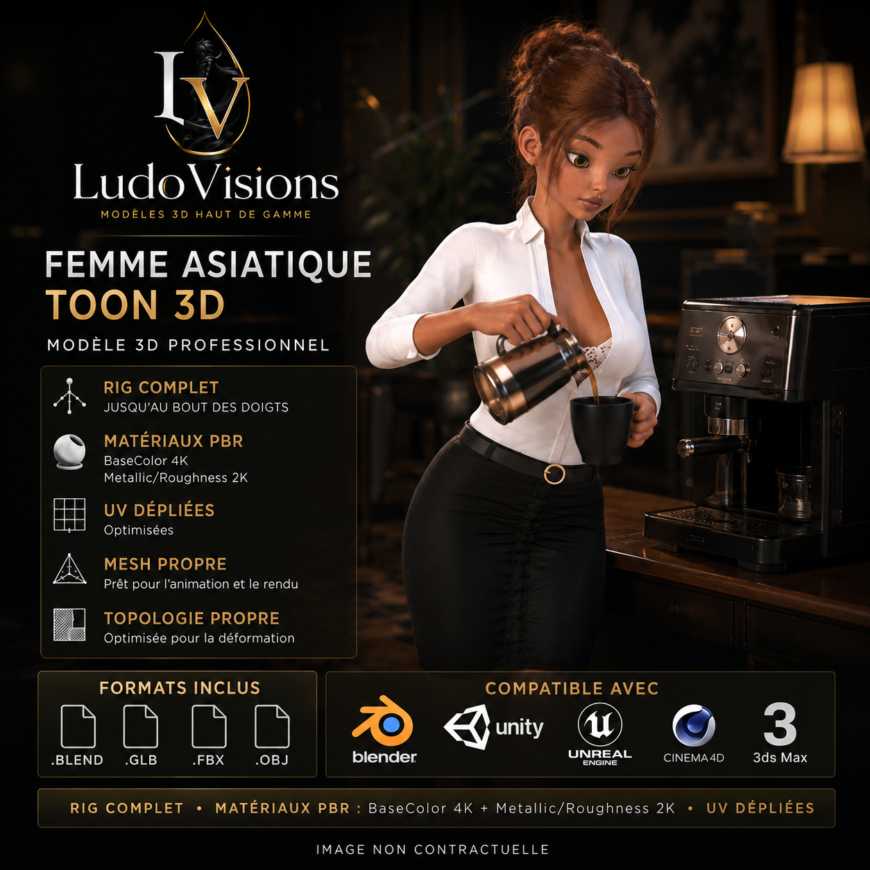 Toon 3D 5 — Personnage 3D Cartoon Femme Riggé | Blender, FBX, GLB, OBJ – Image 9