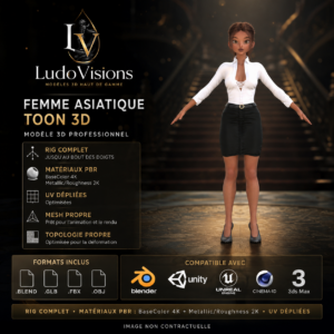 Toon 3D 5 — Personnage 3D Cartoon Femme Riggé | Blender, FBX, GLB, OBJ