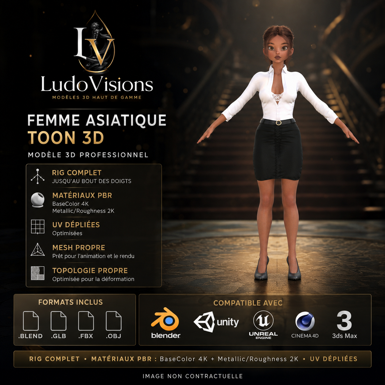 Toon 3D 5 — Personnage 3D Cartoon Femme Riggé | Blender, FBX, GLB, OBJ