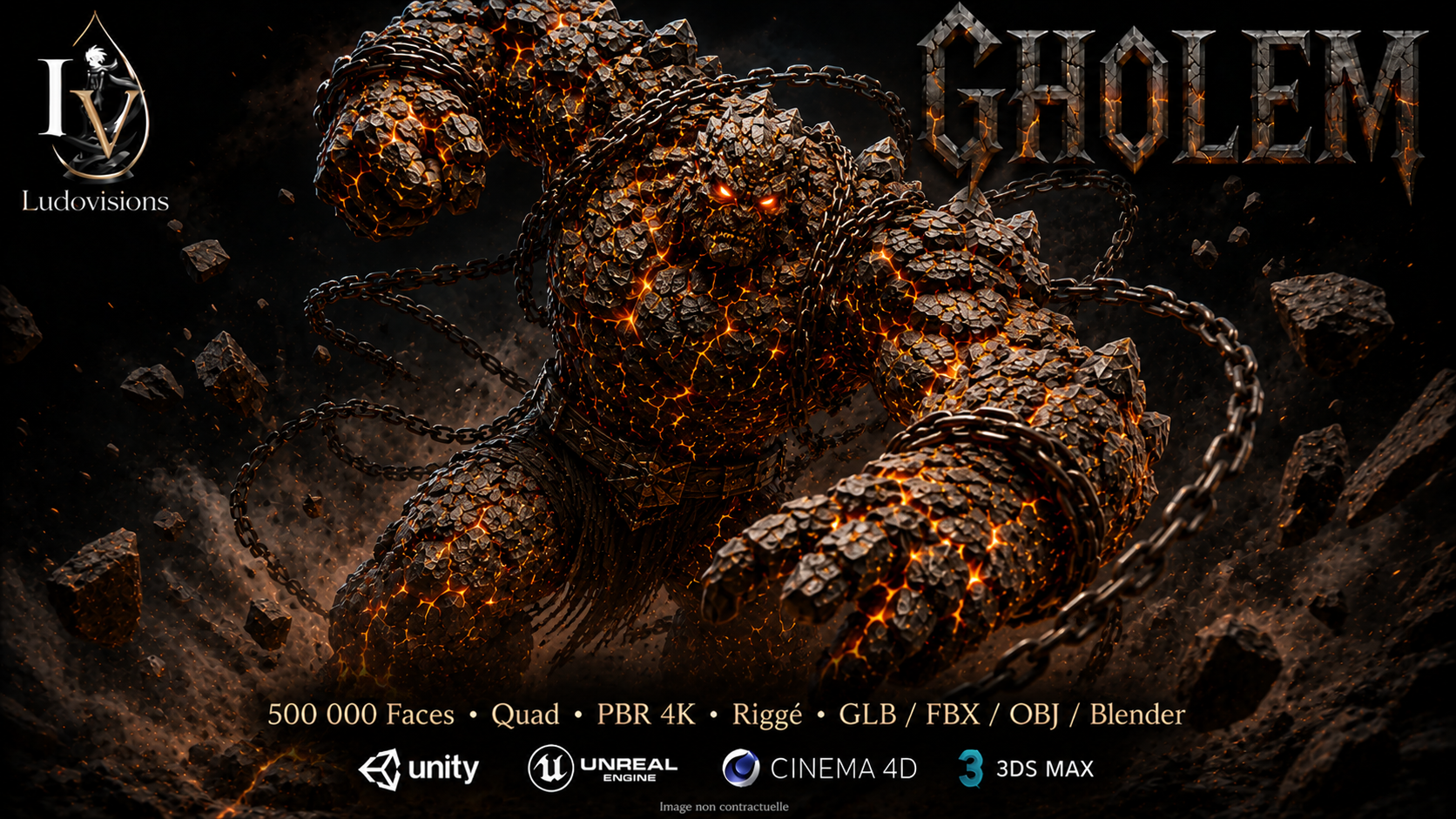 Gholem – Boss 3D Colossal de Pierre • Maillage Quad • 500 000 Faces • PBR 4K • Riggé – LudoVisions – Image 9