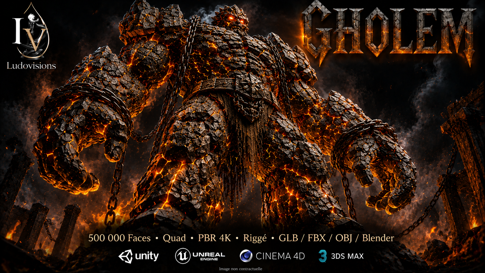 Gholem – Boss 3D Colossal de Pierre • Maillage Quad • 500 000 Faces • PBR 4K • Riggé – LudoVisions – Image 7