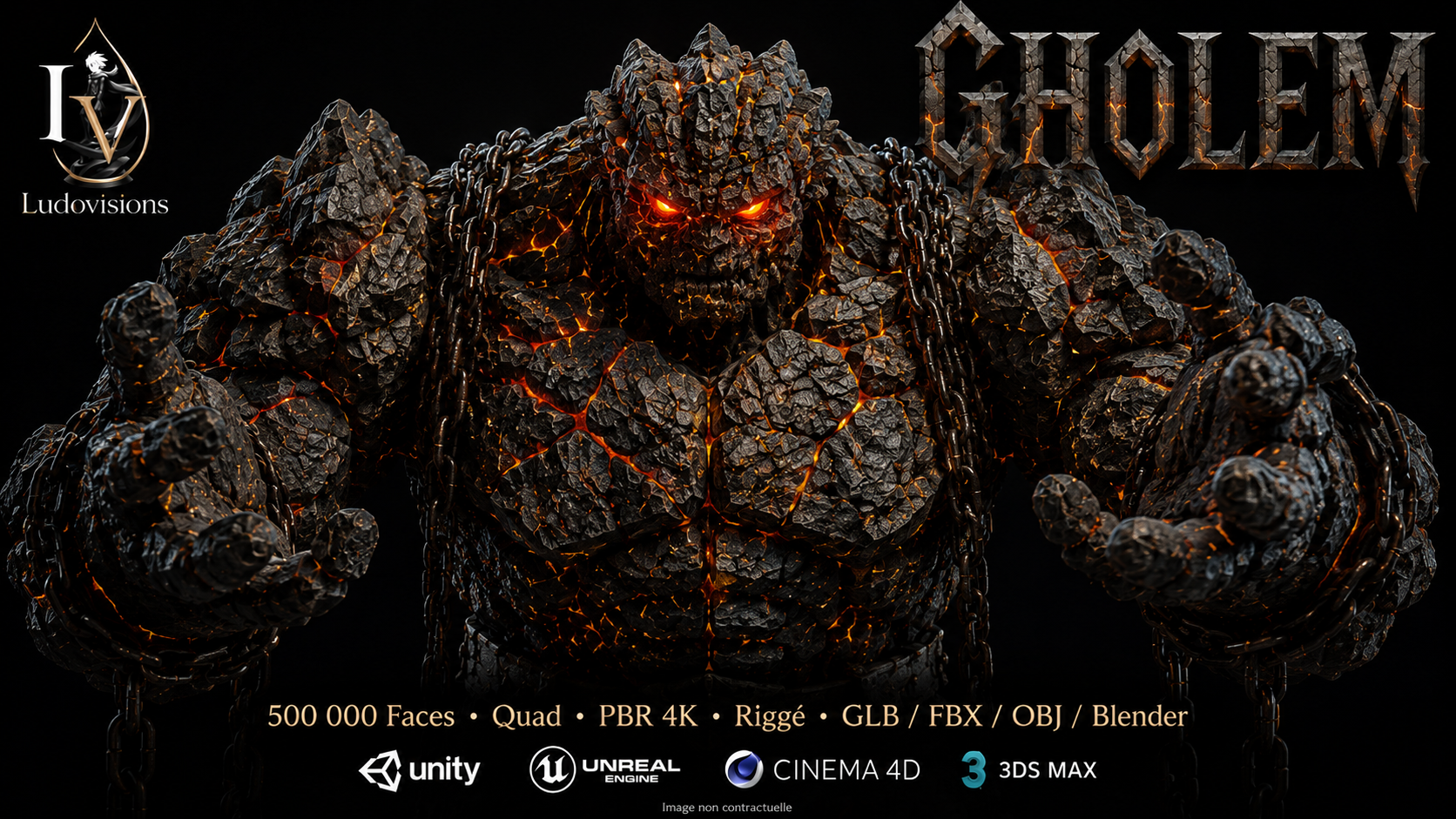 Gholem – Boss 3D Colossal de Pierre • Maillage Quad • 500 000 Faces • PBR 4K • Riggé – LudoVisions – Image 3