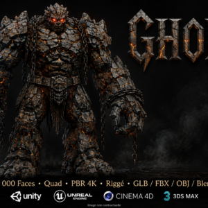 Gholem – Boss 3D Colossal de Pierre • Maillage Quad • 500 000 Faces • PBR 4K • Riggé – LudoVisions