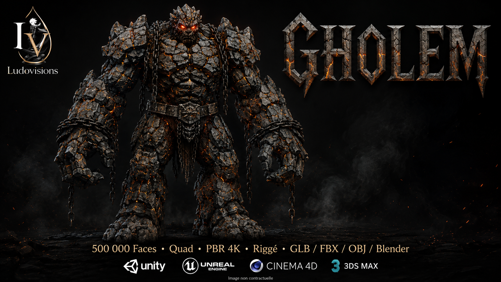 Gholem – Boss 3D Colossal de Pierre • Maillage Quad • 500 000 Faces • PBR 4K • Riggé – LudoVisions