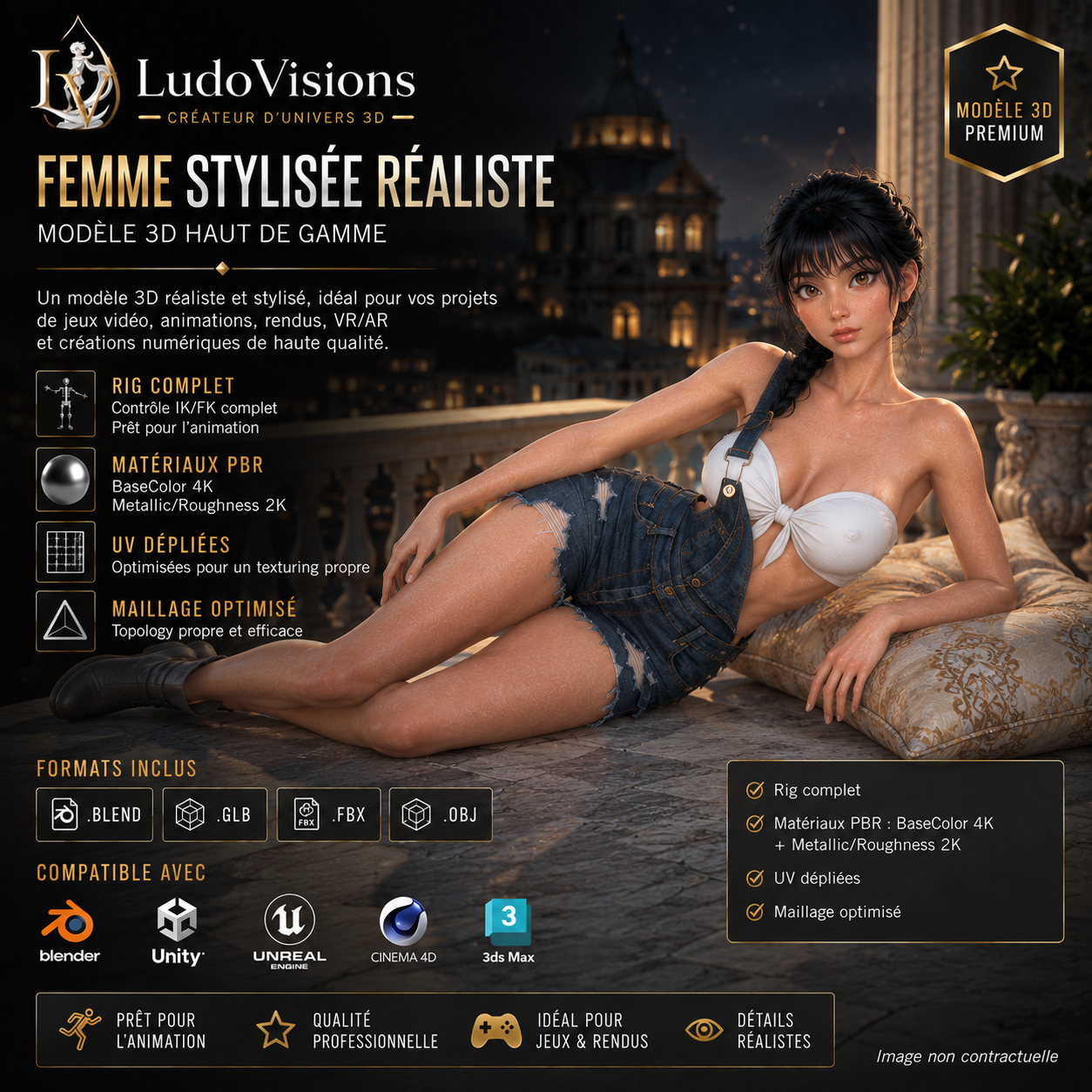 Toon 3D 4 — Personnage Fille Cartoon 3D Riggé | Blender, FBX, GLB, OBJ – Image 4