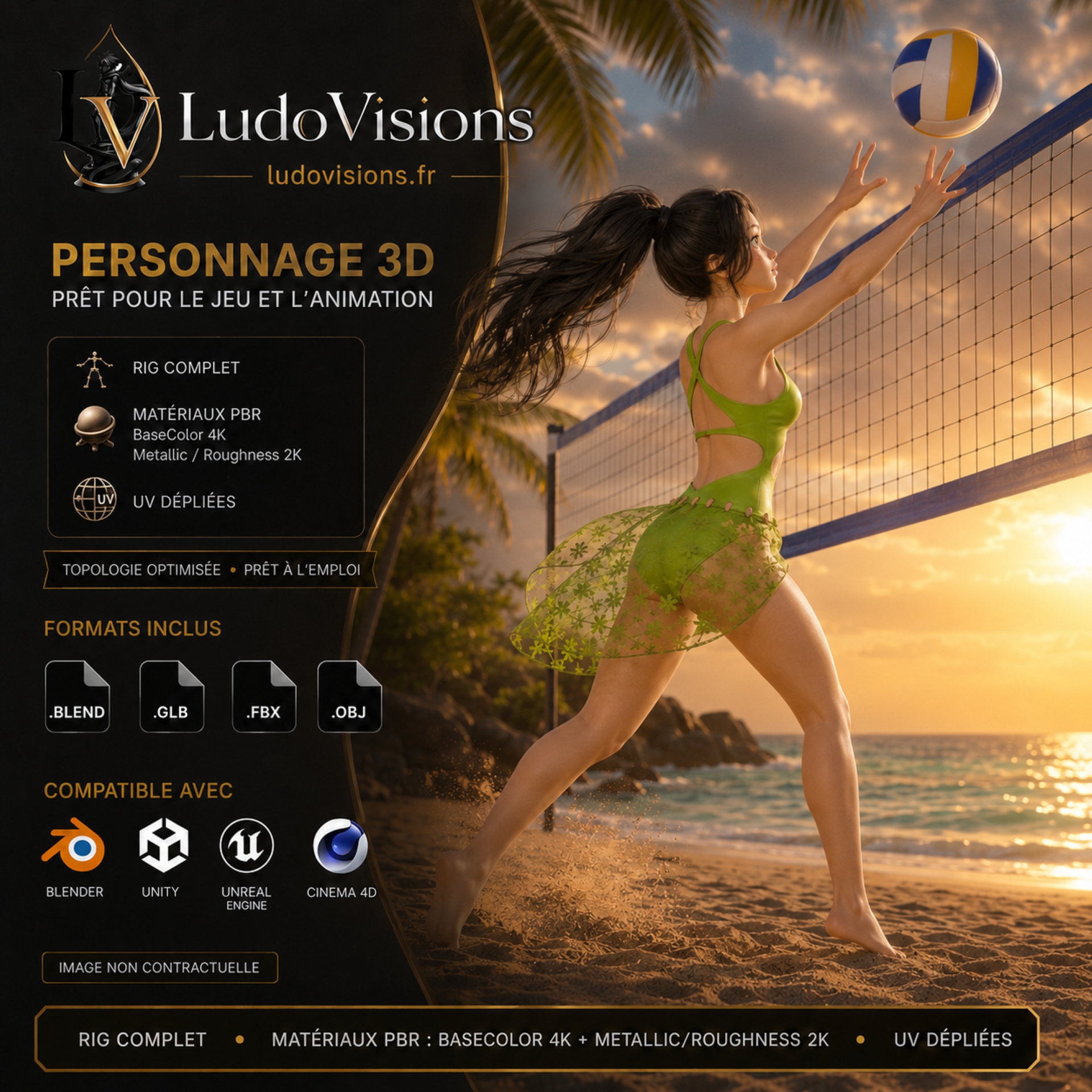 Toon 3D 8 – Personnage 3D cartoon fille riggé | Blender, FBX, OBJ, GLB – Image 3