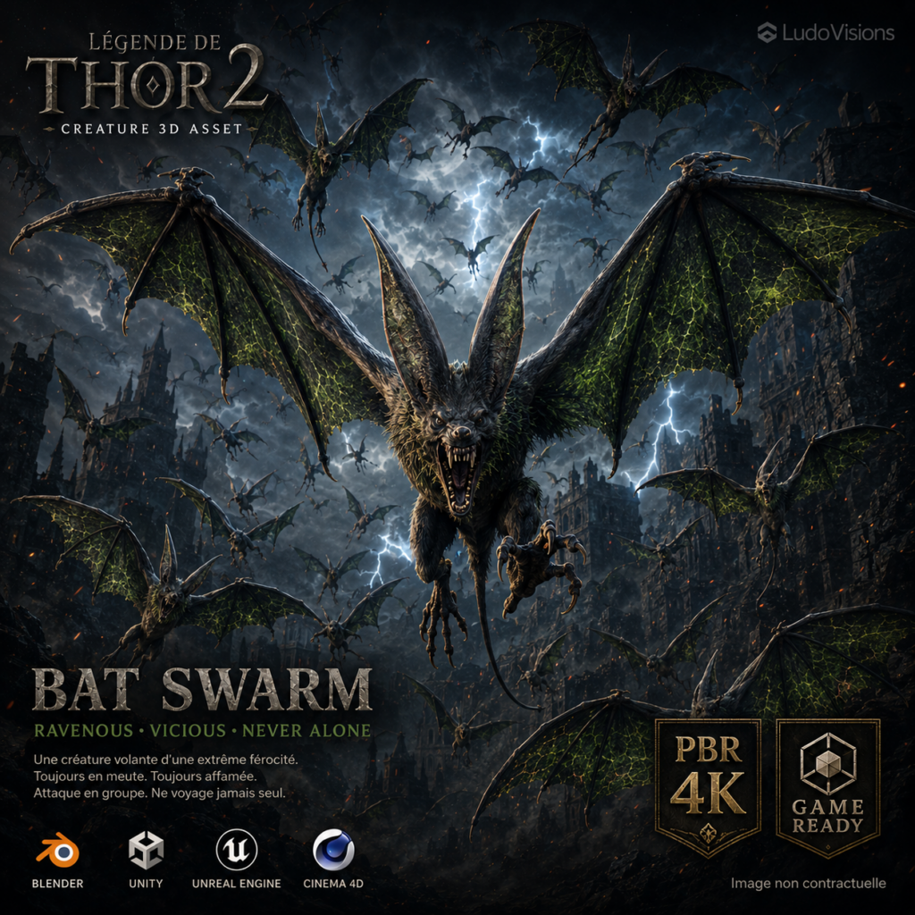 Chauve-Souris Médiévale 3D – Nuée Game-Ready PBR 4K – Légende de Thor 2