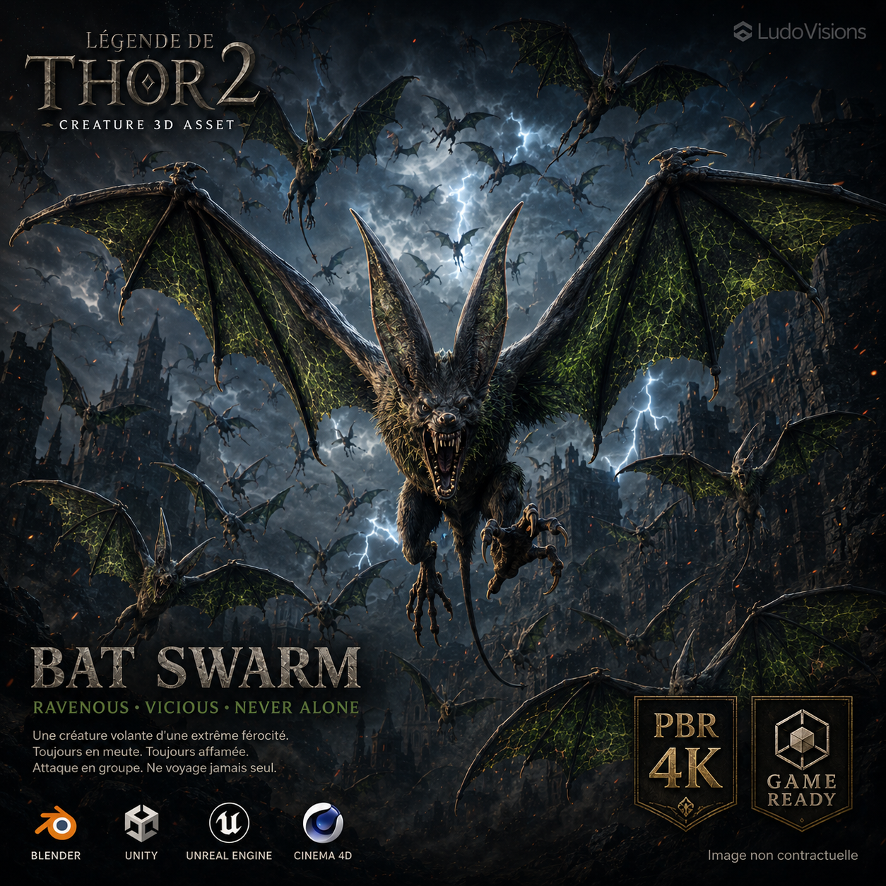 Chauve-Souris Médiévale 3D – Nuée Game-Ready PBR 4K – Légende de Thor 2