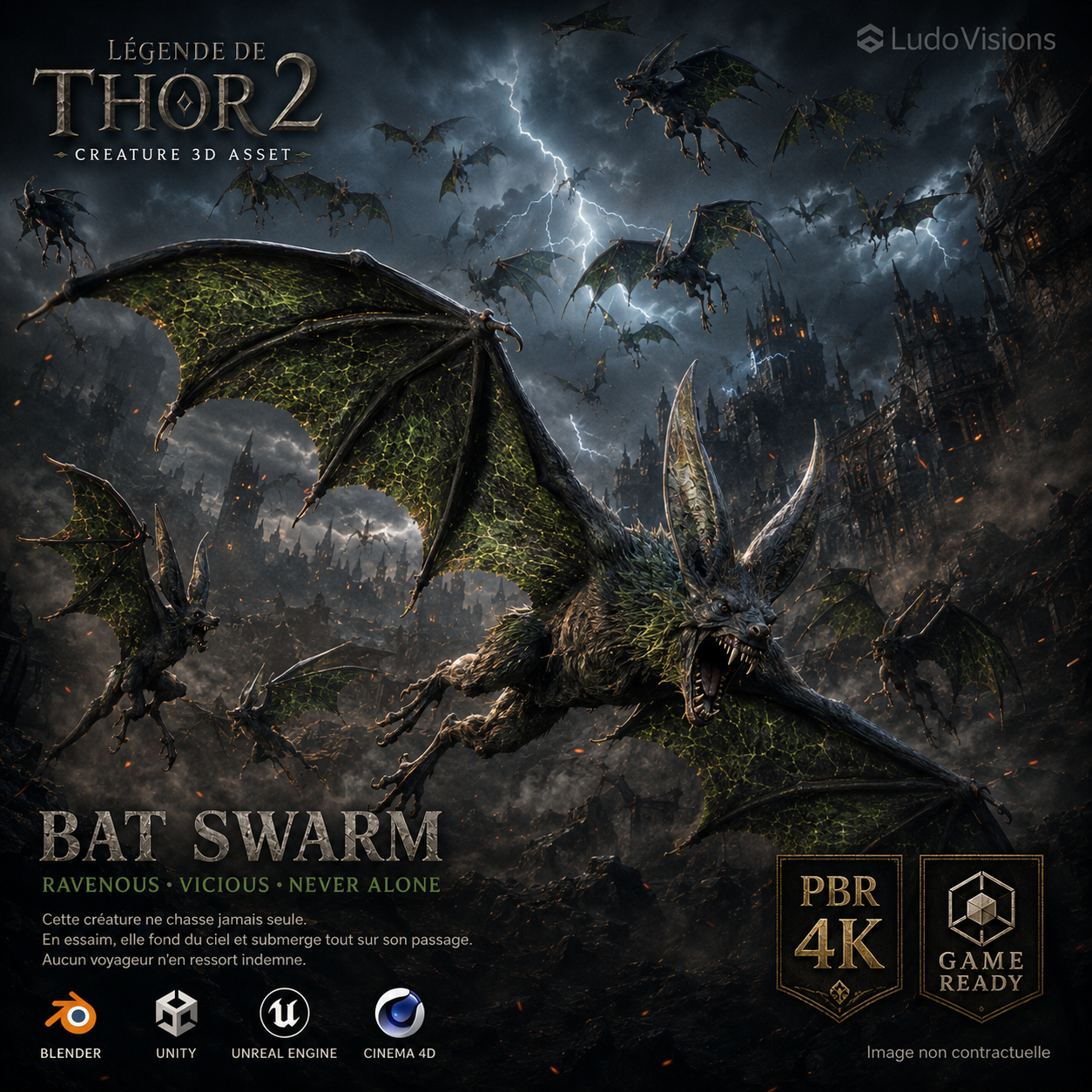 Chauve-Souris Médiévale 3D – Nuée Game-Ready PBR 4K – Légende de Thor 2 – Image 3