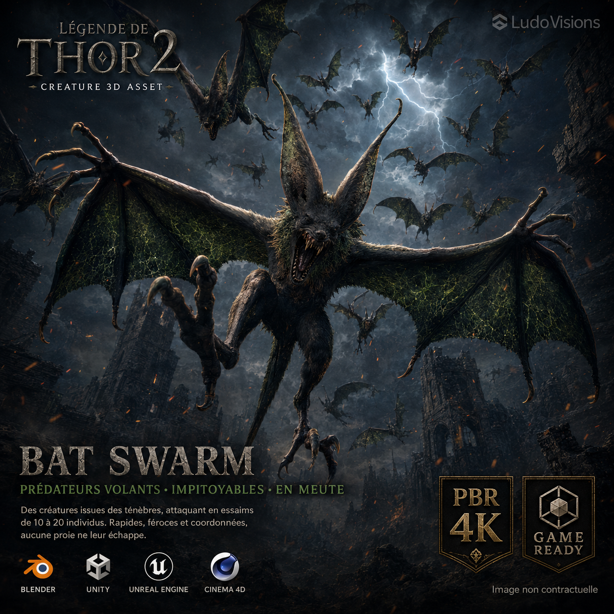 Chauve-Souris Médiévale 3D – Nuée Game-Ready PBR 4K – Légende de Thor 2 – Image 4
