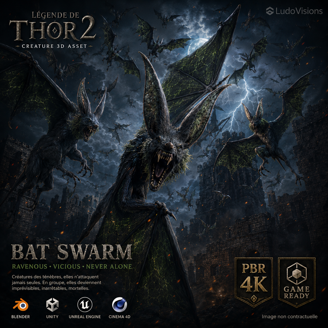Chauve-Souris Médiévale 3D – Nuée Game-Ready PBR 4K – Légende de Thor 2 – Image 6
