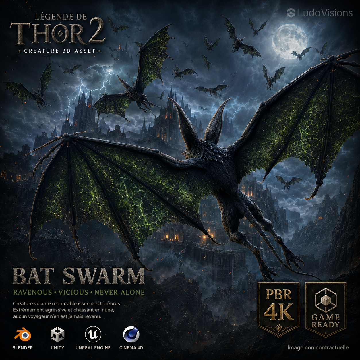 Chauve-Souris Médiévale 3D – Nuée Game-Ready PBR 4K – Légende de Thor 2 – Image 7