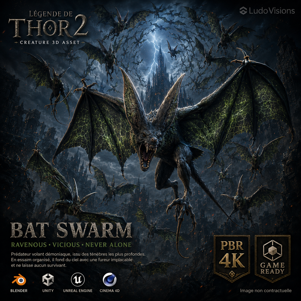 Chauve-Souris Médiévale 3D – Nuée Game-Ready PBR 4K – Légende de Thor 2 – Image 8