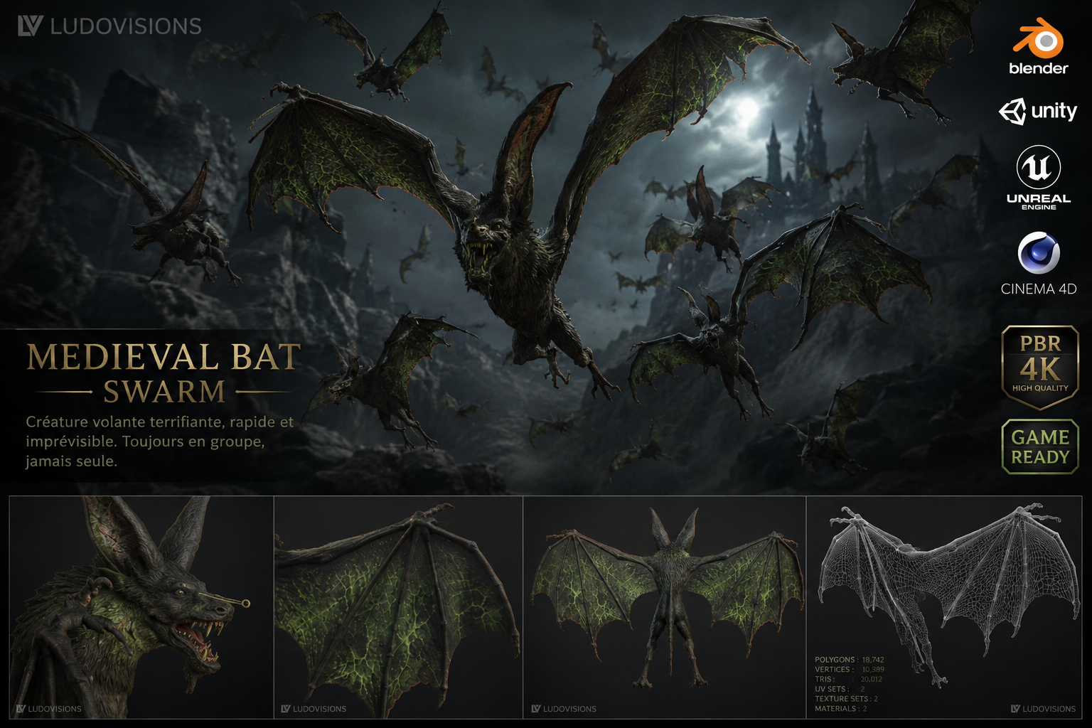 Chauve-Souris Médiévale 3D – Nuée Game-Ready PBR 4K – Légende de Thor 2 – Image 9