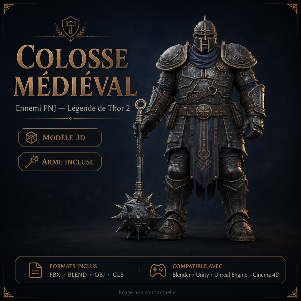 Colosse Médiéval 3D Game-Ready – PNJ Ennemi PBR 4K avec Masse à Pointes | Légende de Thor 2