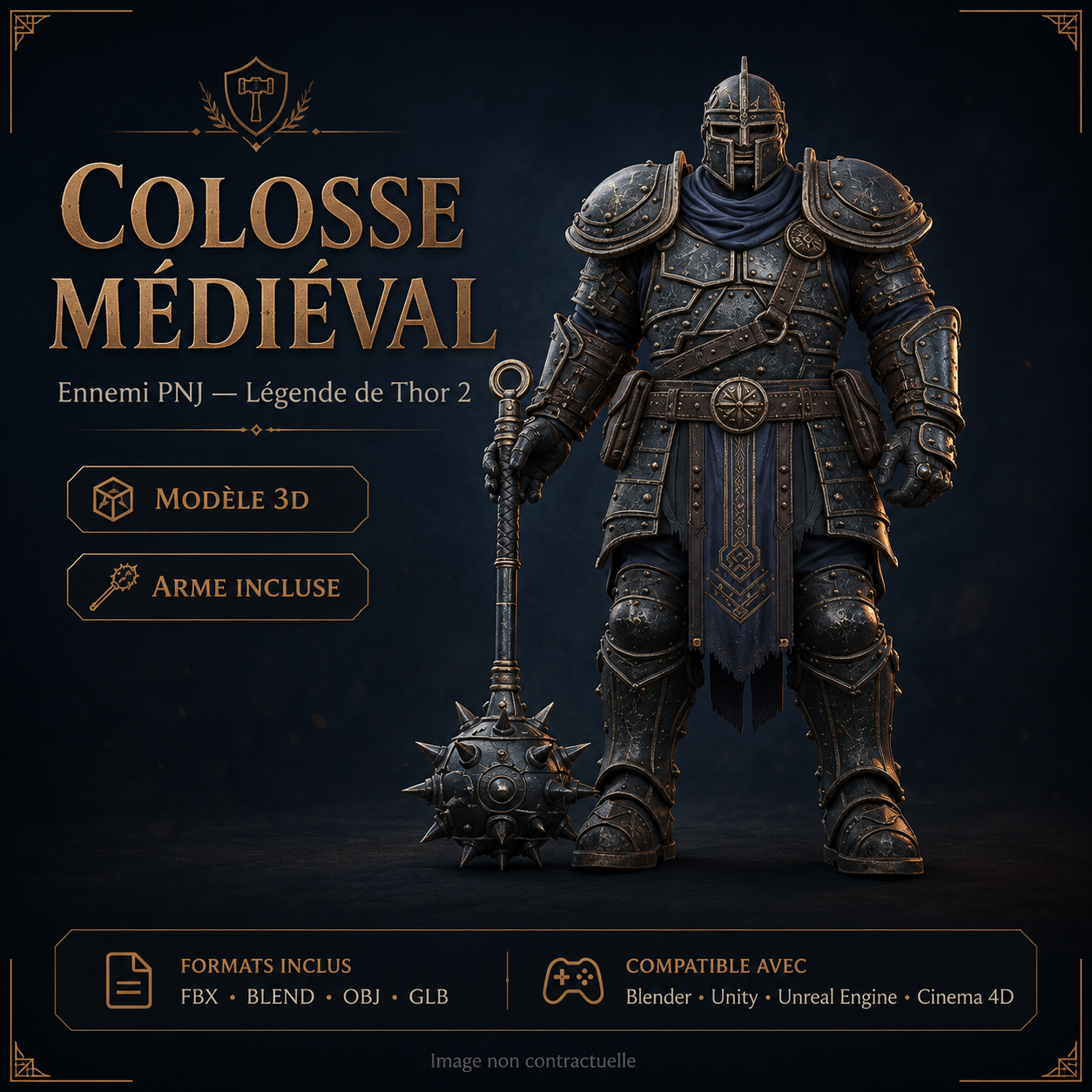 Colosse Médiéval 3D Game-Ready – PNJ Ennemi PBR 4K avec Masse à Pointes | Légende de Thor 2